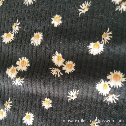 Custom Design Rib Knit Fabric Polyester Digital Print